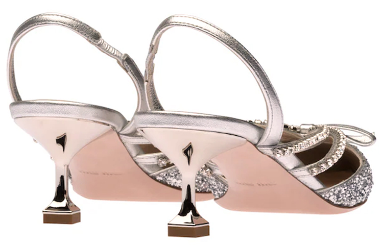 (W) MIU MIU Open Heel High Heels 'Silver Sequin' 圖 5