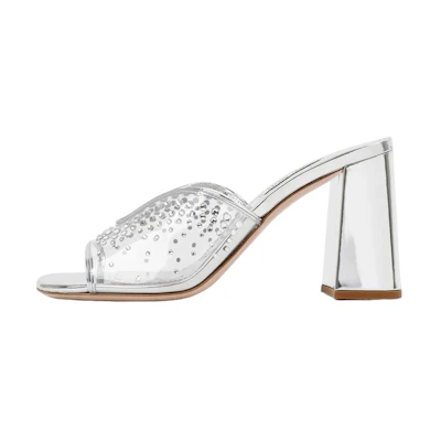 (W) MIU MIU Open Toe Slides 'Silver Fashion'