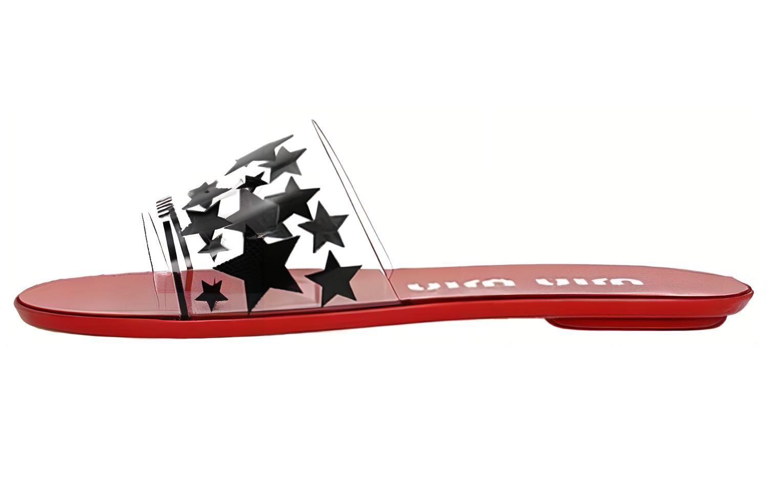 (W) MIU MIU Outdoor Sport Slide 'Transparent Material with Star Print Red'