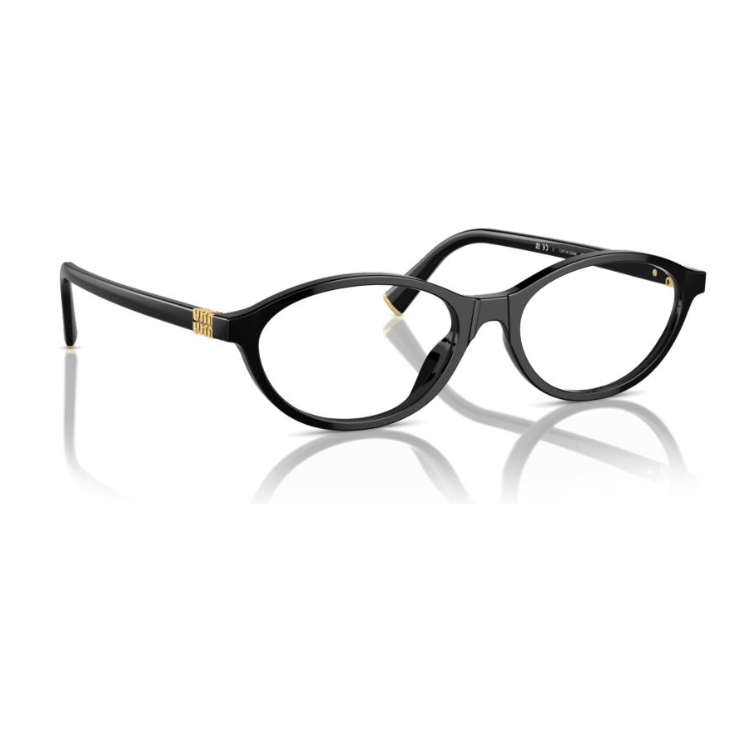 Shop (W) MIU MIU 椭圆醋酸光学眼镜 黑色镜框 带品牌标志镜腿 光学眼镜 MU09XVF-16K1O1