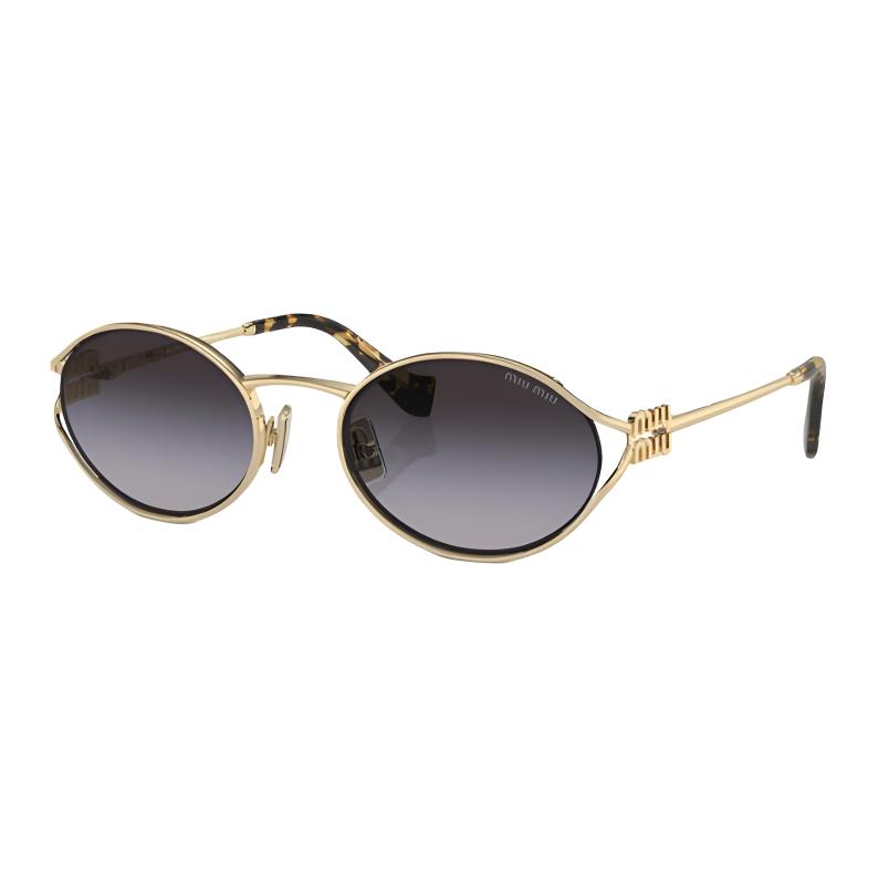(Women) MIU MIU Oval Gold  Sunglasses with Logo Temples. 22865434