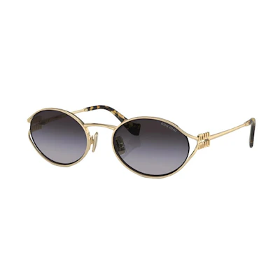 (Women) MIU MIU Oval Gold Sunglasses with Logo Temples. 22865434