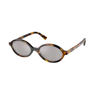 (Women) MIU MIU Oval Tortoiseshell Sunglasses for Women with Lettered Temples. MU-04ZSF-VAU07F