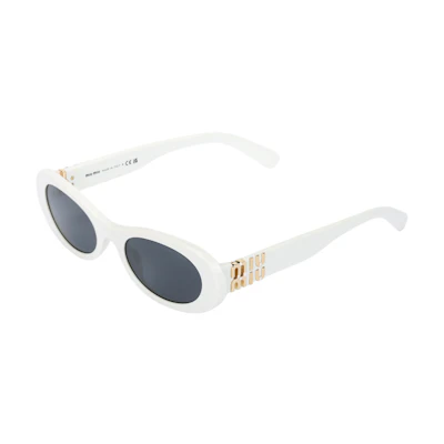 (Women) MIU MIU Oval White Sunglasses with Logo Temples. SMU06ZE142F05S0C050