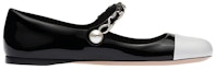 Order (W) MIU MIU Kasut Balerina Kulit Hitam Putih 5F653D_ZHV_F0967_F_005