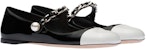(W) MIU MIU Kasut Balerina Kulit Hitam Putih 5F653D_ZHV_F0967_F_005