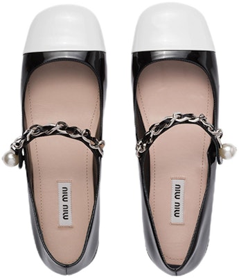 (W) MIU MIU Kasut Balerina Kulit Hitam Putih 5F653D_ZHV_F0967_F_005 Purchase (W) MIU MIU Kasut Balerina Kulit Hitam Putih 5F653D_ZHV_F0967_F_005
