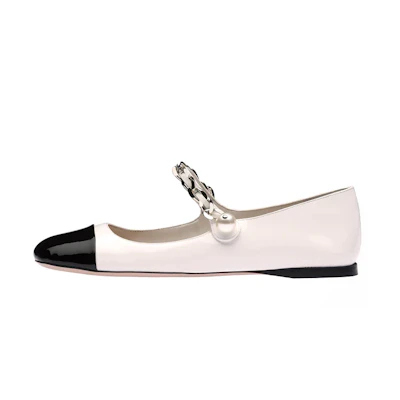 (W) MIU MIU Patent Leather Ballet Flats 'White Elegance'