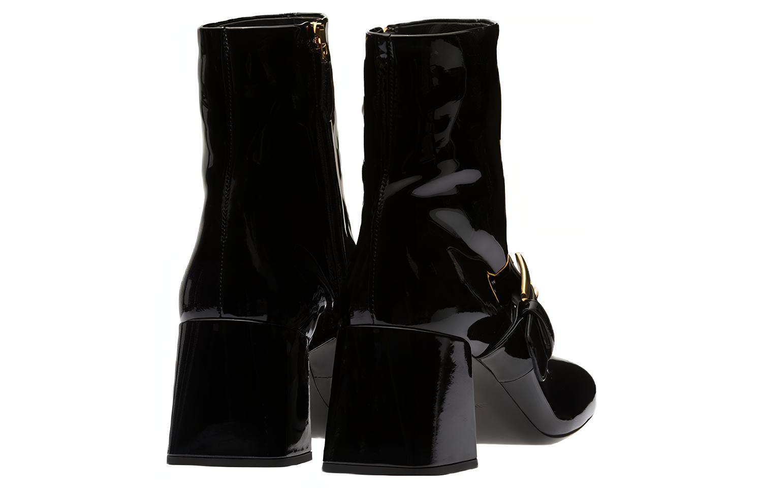 (W) MIU MIU Patent Leather Boots 'Black Logo Buckle' 圖 4