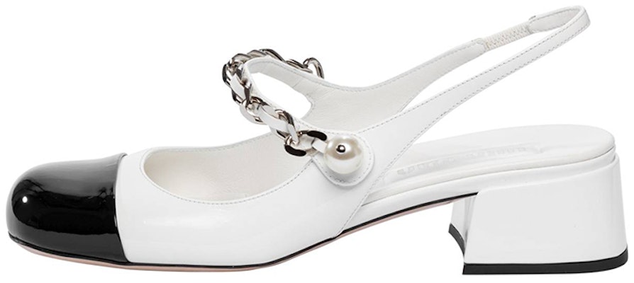 (Women) MIU MIU Patent Leather Chain Link Heels 2023 'Pearl Detail Black and White' 5I460D_ZHV_F0964_F_DX35 Buy (Women) MIU MIU Patent Leather Chain Link Heels 2023 'Pearl Detail Black and White' 5I460D_ZHV_F0964_F_DX35