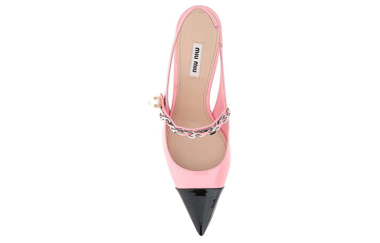 (W) MIU MIU Patent Leather Chain Pearl Heel 'Pink' 圖 3
