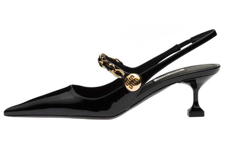 (W) MIU MIU Patent Leather High-Heels with Back Strap 'Black'
