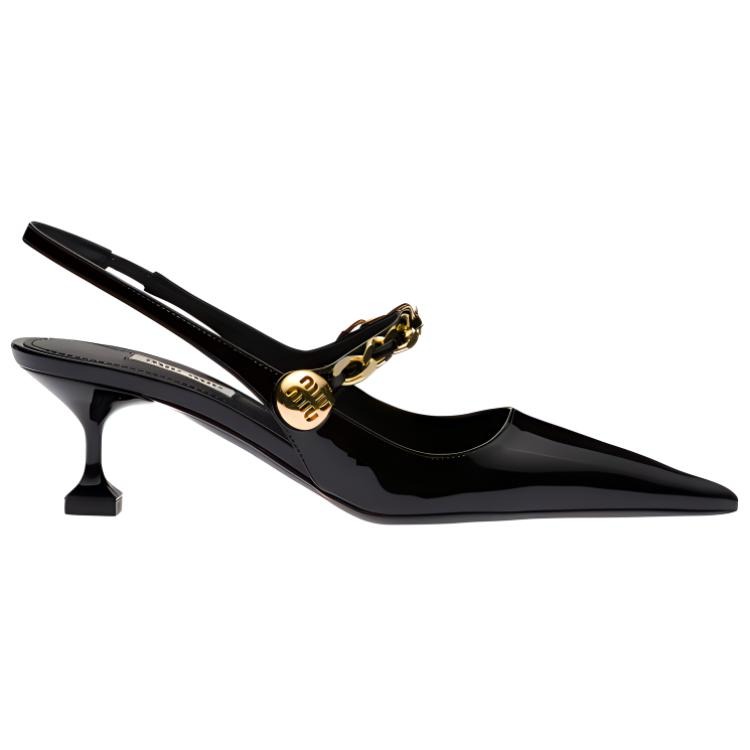 (W) MIU MIU Patent Leather High-Heels with Back Strap 'Black' 圖 2