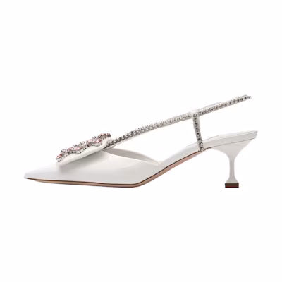 (W) MIU MIU Patent Leather High Heel with Ribbon Detail 'White'