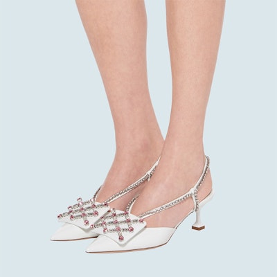 (W) MIU MIU High Heels Kulit Putih dengan Rincian Pita 5I537D_LXN_F0009_F_055 Purchase (W) MIU MIU High Heels Kulit Putih dengan Rincian Pita 5I537D_LXN_F0009_F_055