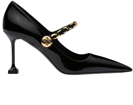 (Women) MIU MIU Patent Leather High Heels 'Black' 'Metal Chain' 5I814D_069_F0002_F_085 Order (Women) MIU MIU Patent Leather High Heels 'Black' 'Metal Chain' 5I814D_069_F0002_F_085