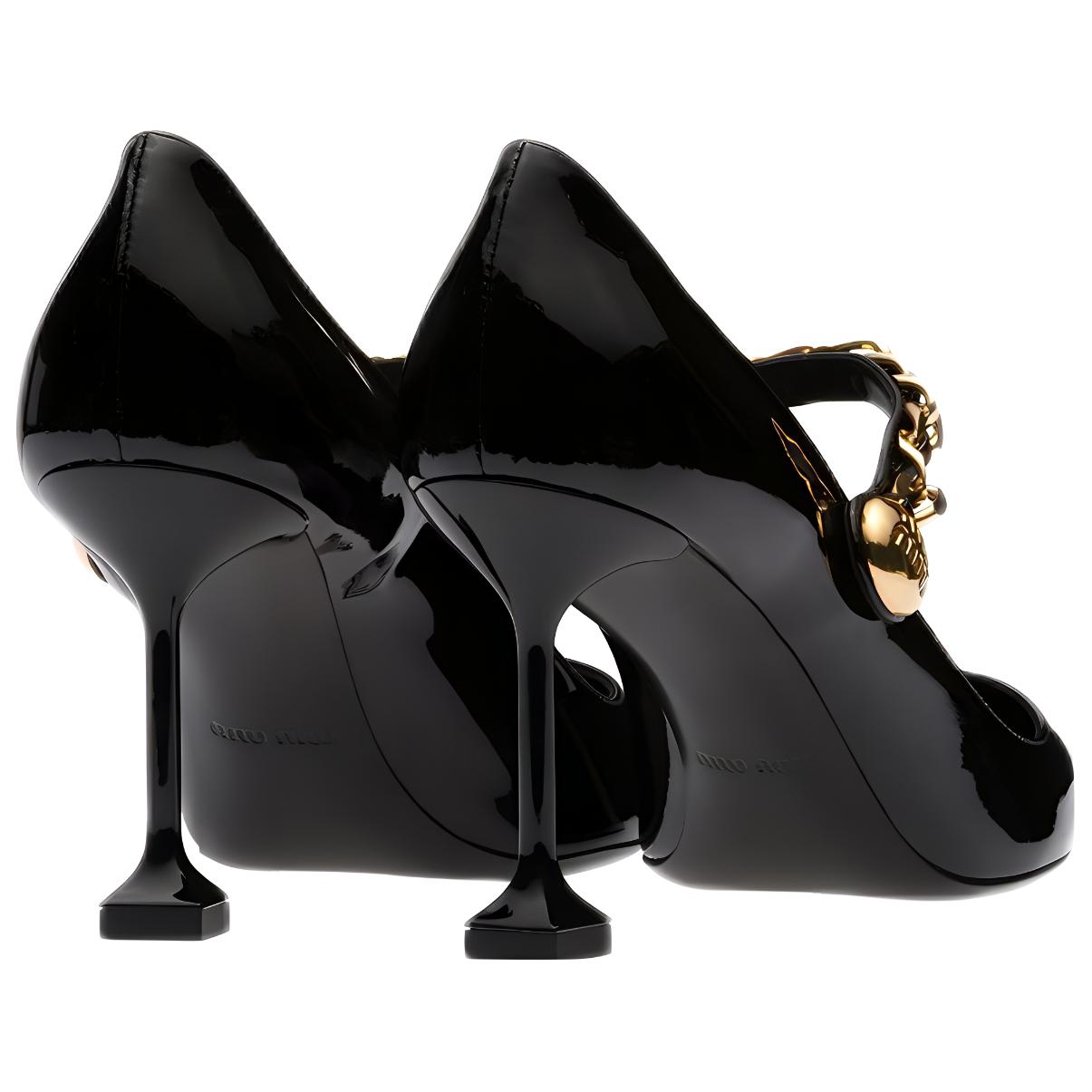 (W) MIU MIU Patent Leather High Heels 'Black' 'Metal Chain' 圖 5