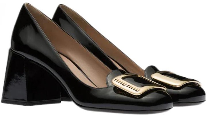 (W) MIU MIU Sepatu Hak Tinggi Kulit Hitam 'Buckle' 5I803D_069_F0002_F_065 Order (W) MIU MIU Sepatu Hak Tinggi Kulit Hitam 'Buckle' 5I803D_069_F0002_F_065