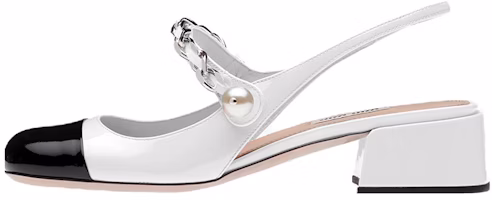 (Women) MIU MIU Patent Leather High Heels 'Pearl Chain Pink Sole White Black' 5I460D_ZHV_F0964_F_035 (Women) MIU MIU Patent Leather High Heels 'Pearl Chain Pink Sole White Black' 5I460D_ZHV_F0964_F_035