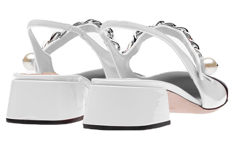 Shop (W) ミュウミュウ パテントヒール パールチェーン (ピンクソール 白×黒) 5I460D_ZHV_F0964_F_035