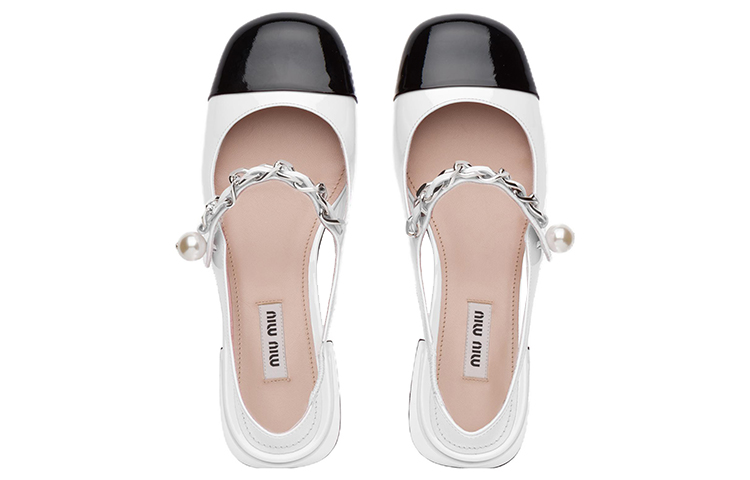 Purchase (W) ミュウミュウ パテントヒール パールチェーン (ピンクソール 白×黒) 5I460D_ZHV_F0964_F_035