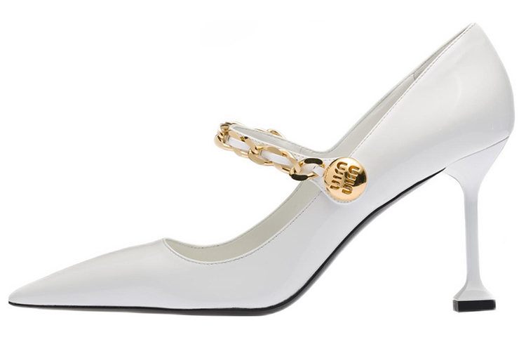 Buy MIU MIU缪缪 漆皮 金屬鍊條 高跟鞋 女款 白色