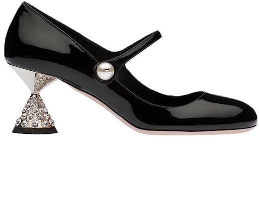 (Women) MIU MIU Patent Leather Mary Jane Pumps 'Crystal Heel Black' 5I667D_XUW_F0002_F_065 Order (Women) MIU MIU Patent Leather Mary Jane Pumps 'Crystal Heel Black' 5I667D_XUW_F0002_F_065