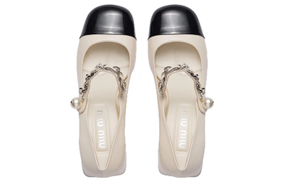 (Women) MIU MIU Patent Leather Mary Jane Pumps 'Ivory'