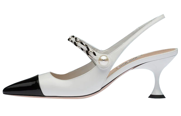 (W) MIU MIU Patent Leather Open-Heel High Heels 'White Fashion'