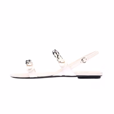 (W) MIU MIU Patent Leather Pearl Detail Sandals 'White'