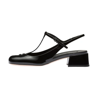 (W) MIU MIU Patent Leather Peep-Toe High Heels 'Black Logo'