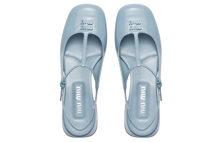 Shop (W) MIU MIU Zapatos de Tacón Peep-Toe de Charol 'Logo Azul Claro' 5I923D_XUW_F0012_F_035