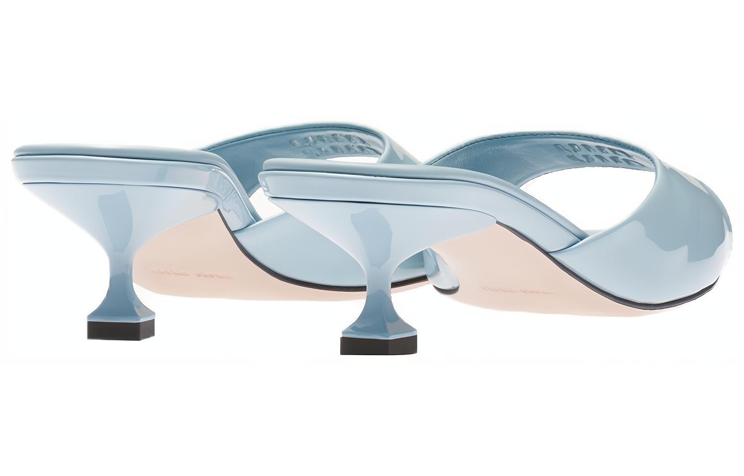 (W) MIU MIU Patent Leather Perforated Logo Fashion Sandals 'Light Blue' 圖 4