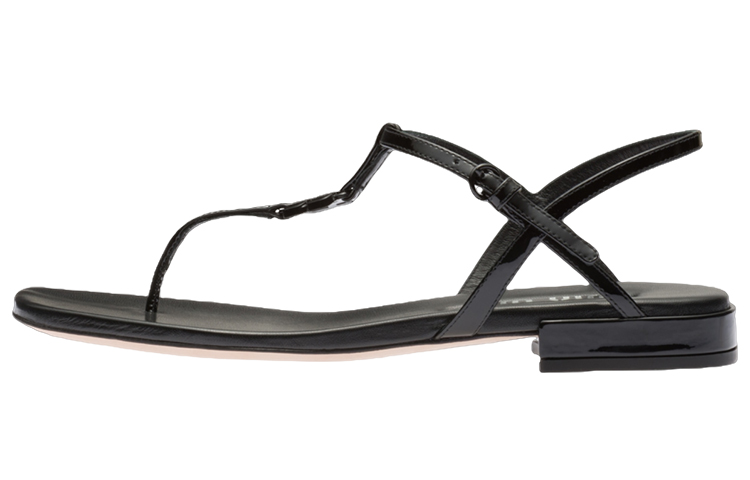 (W) MIU MIU Patent Leather Thong Buckle Sandals 'Black Fashion'