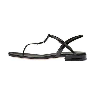 (W) MIU MIU Patent Leather Thong Buckle Sandals 'Black Fashion'