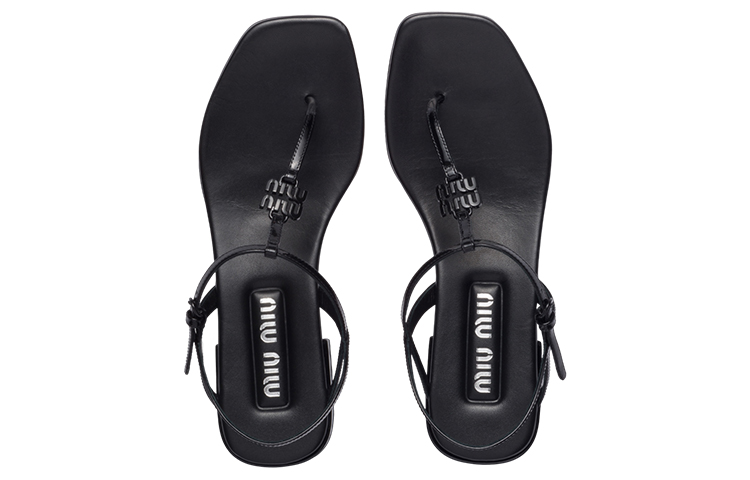 (W) MIU MIU Patent Leather Thong Buckle Sandals 'Black Fashion' 圖 4