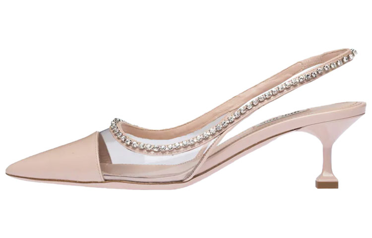 (W) MIU MIU Patent Vinyl Tie-Back High Heels 'Nude Pink'