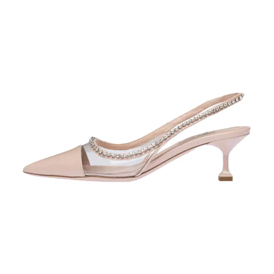 (W) MIU MIU Patent Vinyl Tie-Back High Heels 'Nude Pink'