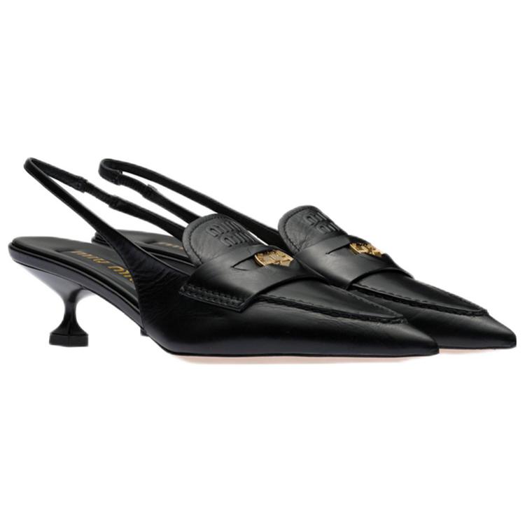 Lookbook (W) MIU MIU Penny Heels Hitam Slingback Runcing Tumit Kecil 5D901D_XUQ_F0002_F_045