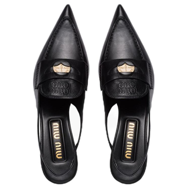 Shop (W) MIU MIU Penny Heels Hitam Slingback Runcing Tumit Kecil 5D901D_XUQ_F0002_F_045