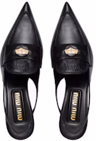 Shop MIU MIU 缪缪 Penny 皮革 尖头露跟 细跟 中跟鞋 女款 黑色