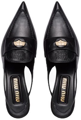 MIU MIU 缪缪 Penny 皮革 尖头露跟 细跟 中跟鞋 女款 黑色 Lookbook MIU MIU 缪缪 Penny 皮革 尖头露跟 细跟 中跟鞋 女款 黑色