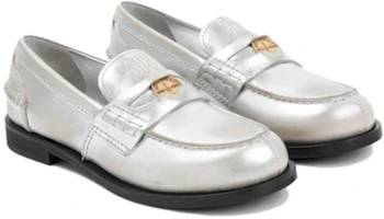 Shop MIU MIU 缪缪 Penny 皮革 休閒套腳 平底鞋 女款 銀色