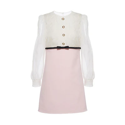 (Women) MIU MIU Pink Colorblock Short Sleeve Crepe Midi Dress. MF4299-1Y8Y-F0D91