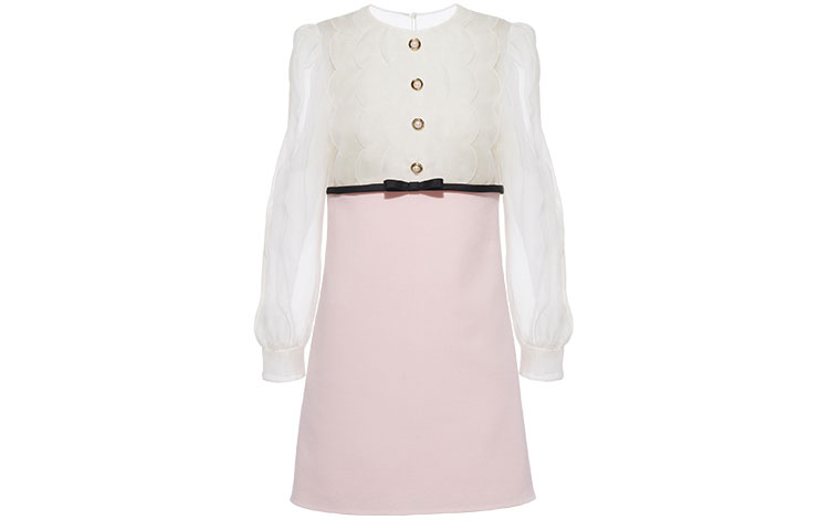 Order (W) MIU MIU 粉色拼色短袖绉纱中长连衣裙. MF4299-1Y8Y-F0D91