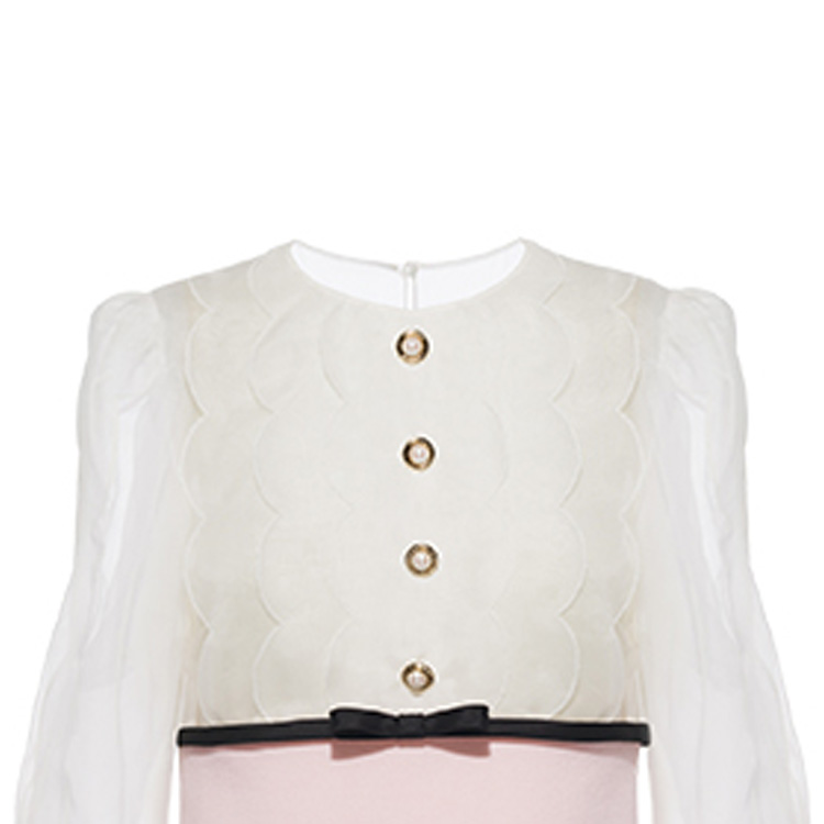 Details for (W) MIU MIU 粉色拼色短袖绉纱中长连衣裙. MF4299-1Y8Y-F0D91