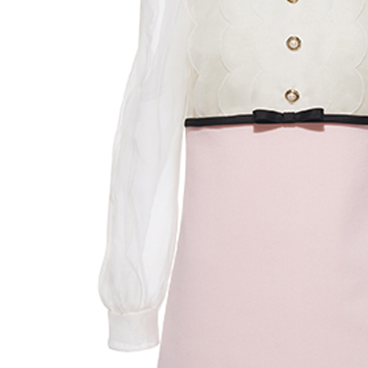 Sizing (W) MIU MIU 粉色拼色短袖绉纱中长连衣裙. MF4299-1Y8Y-F0D91