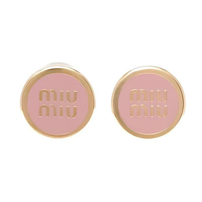 (Women) MIU MIU Pink Enamel Logo Letter Earrings for Women. 5JO912-2F6T-F0615