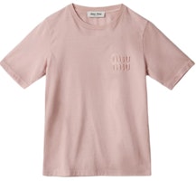 (Women) MIU MIU Pink Short Sleeve T-Shirt with Embroidered Logo for Women. MJN540-14RR-F0E18-S-OOO (Women) MIU MIU Pink Short Sleeve T-Shirt with Embroidered Logo for Women. MJN540-14RR-F0E18-S-OOO