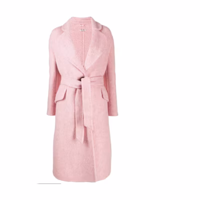 (Women) MIU MIU Pink Solid Color Midi Lace-Up Coat. MS1782-1XRT-F0028